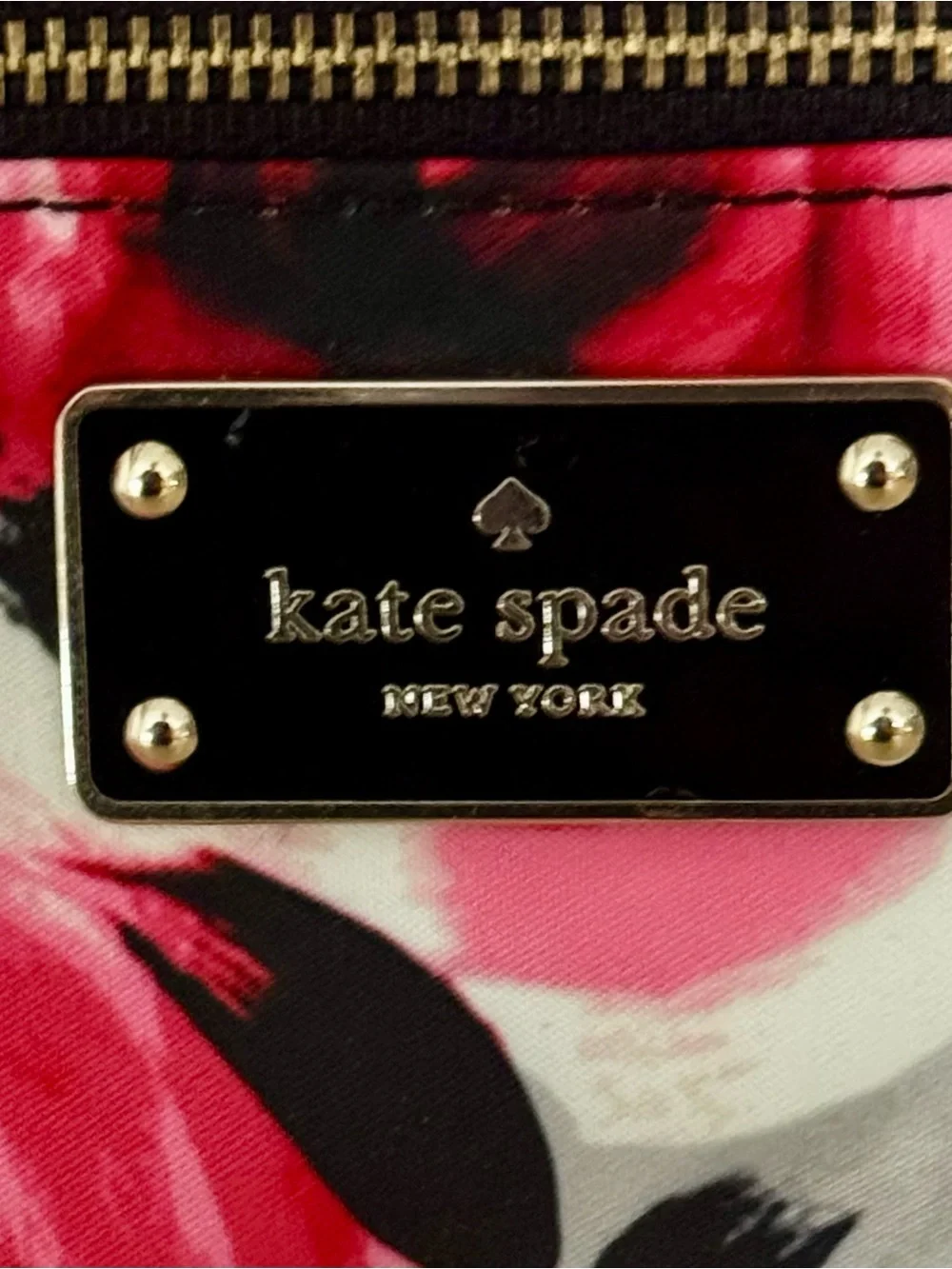 kate spade floral cosmetic pouch in pink, black and white EUC